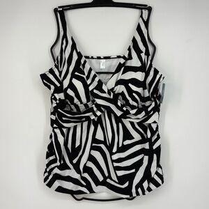 Bal Harbour Swim Womens 3X Tankini Bathing Suit Top Black White Geometric Tropic